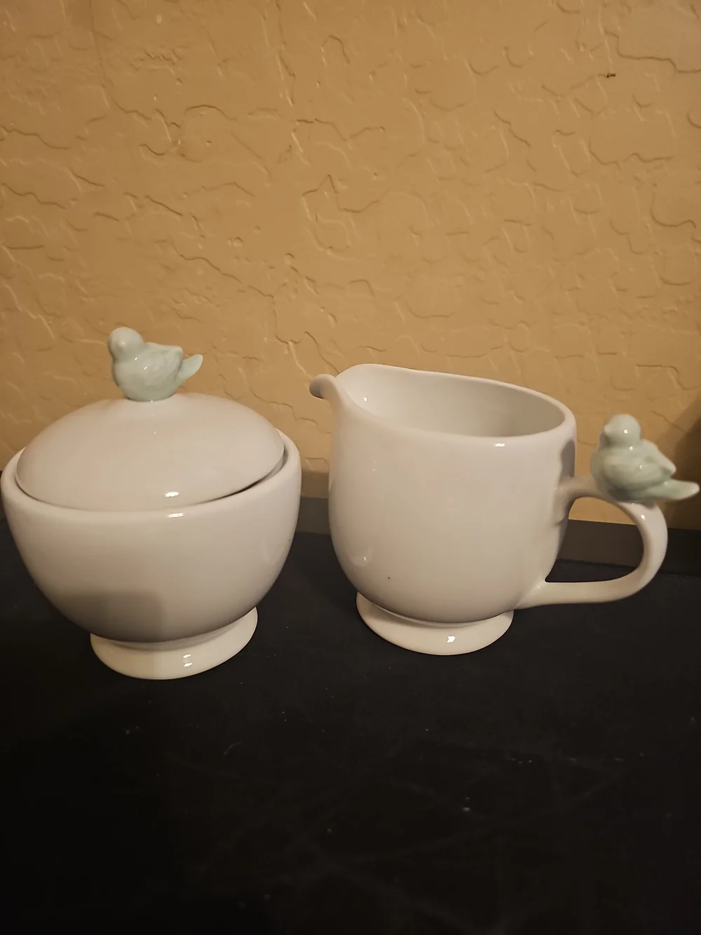 porcelain BIA Cordon Bleu sugar and creamer set features delicate light blue bir